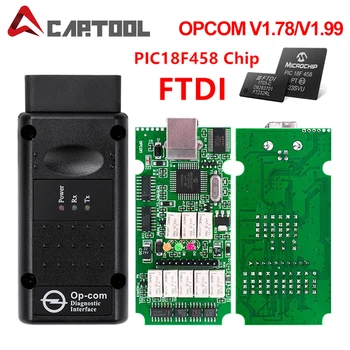 OPCOM V1.99 V1.78 V1.70 V1.59 OBD 2 CAN-BUS Code Reader Pre Opel OP-COM OP-COM OBD2 Diagnostický Scanner PIC18F458 FTDI Čip