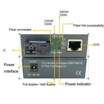 Optické vlákna vysielač fotoelektrické converter rj45 konektor Na konci HTB-3100A-25KM 100M single-mode jednovláknová