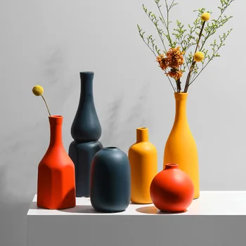 Oranžová, Žltá, Modrá Nordic Keramické Sušené kvety Vázy, Dekorácie Hosť Reštaurácia Ozdoby Domáce Dekorácie príslušenstvo darček