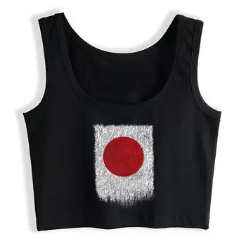 Orezať Začiatok Žena Japonskú Vlajku Japonsko Vlajka Grunge Retro Dizajn Móde Black Topy Bez Rukávov Ženy