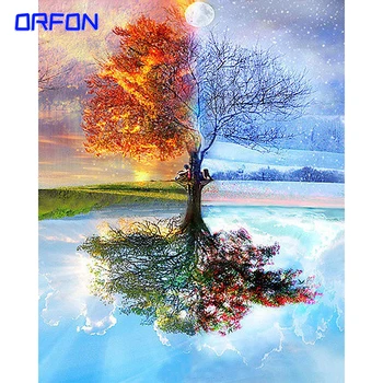 ORFON 40x50cm Farba Číslo Plátno Súpravy Maľovanie Frameless Maľovanie Podľa Čísel Na Plátne DIY Štyri Sezóny stromy Sfarbenie Darček