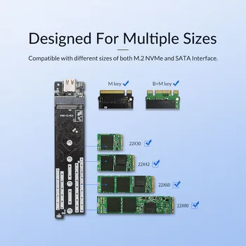 ORICO M2PJM-C3 SSD Krytu M. 2 NVMe/SATA Mobilný Pevný Disk Prípade Externé SSD Box Podporu 2TB pre Windows, Mac, Linux