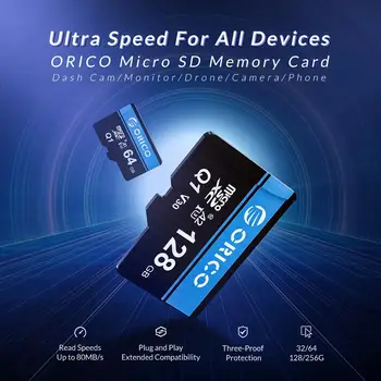 ORICO Micro SD Pamäťová Karta 256 GB 128 GB 64 GB 32 GB 80MB/S mini TF auto Micro sd karty Class10 karte flash Pamäť 32 GB TF Karty