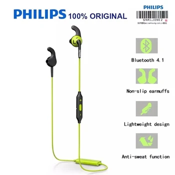 Originál Philips SHQ6500 Neckband Bluetooth Bezdrôtové Slúchadlá Slúchadlá Basy Vodotesné Slúchadlá s Mikrofónom pre Iphone X