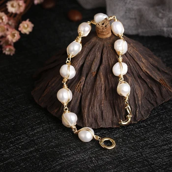 Originálne Handmade 14K Zlata Plné Barokový Prírodné Sladkovodné Perly Dámy Náramok Podpora Šperky Pre Ženy Darček k Narodeninám