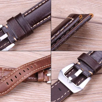 Originálne Kožené Watchbands 20 mm 22 mm 24 mm Tmavo Hnedé Vintage Hodinky Remienok S Silver Black Nehrdzavejúcej Ocele Pracka