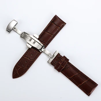 Originálne Kožené Watchbands Motýľ pracky Kapela Univerzálne Oceľové Spony Zápästie Pás Náramok 12-24mm čierny hnedý pásik
