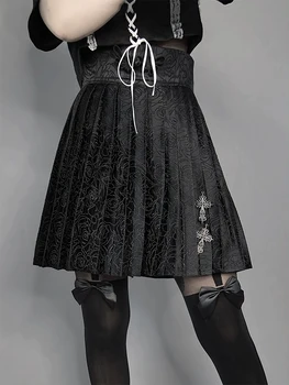Originálny Dizajn Tmavo Čierne Gotický Páse s nástrojmi Skladaná Sukňa Punk Japonský JK Mini Vysoký Pás sukne