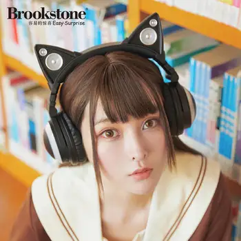 Orignal Brookstone 1S Mačka uši Bezdrôtový bluetooth headset comics štýl Dva rozmery LED Luminiscenčné hra slúchadlá pre dievča