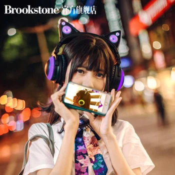Orignal Brookstone 1S Mačka uši Bezdrôtový bluetooth headset comics štýl Dva rozmery LED Luminiscenčné hra slúchadlá pre dievča