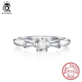 ORSA ŠPERKY, Zásnubné Prstene Pre Ženy 925 Sterling Silver Okrúhly Tvar Svetelného 4 MM CZ Jednoduché Prst Prstene, Šperky Darček SR193