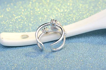 Oslňujúci Micro CZ 925 Sterling Silver Ring Nastavenie Zirconia Pearl Dvojrady Otvorenie Krúžky Bague anillos Pre Ženy S-R338
