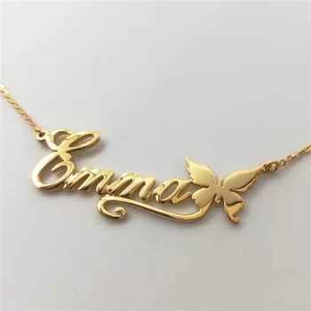 Osobné meno vlastné náhrdelník z nehrdzavejúcej ocele motýľ názov vlastné náhrdelník motýľ Emma prívesok dievča šperky darček