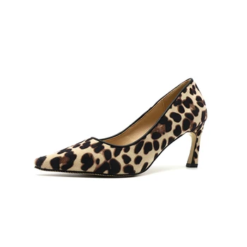 Osobné pohodlie všestranný 7 cm Vysoký Podpätok Topánky Sexy Leopard proti sklzu ukázal prst dámske topánky
