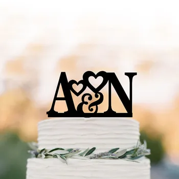Osobné svadba Cake vňaťou počiatočné,akryl striebro drevené monogram tortu vňaťou s listom na narodeniny, vlastný tortu vňaťou