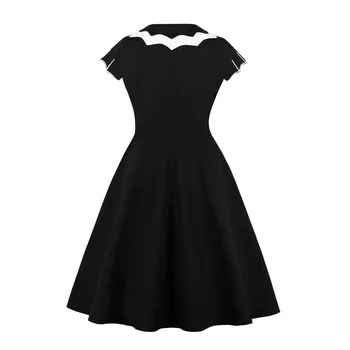 OTEN Plus Veľkosť Vintage 2019 Ženy Spp Rukáv Bat Výšivky Retro Rockabilly Pin up Korčuliarov Swing Black Halloween Party šaty
