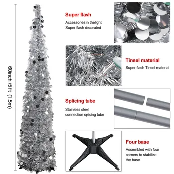 OurWarm 1,5 M Skladacie Umelý Vianočný Stromček Pozlátko Flitrami Pop-up Strom, Postaviť Nový Rok Prezentovať Vianočné Dekorácie