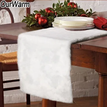 OurWarm Luxusné Umelú Kožušinu Stôl Runner 38x183cm Hrubé Biele Tabuľka Kryt Vianočné Darčeky Dovolenku Nový Rok Dekorácie pre Domov