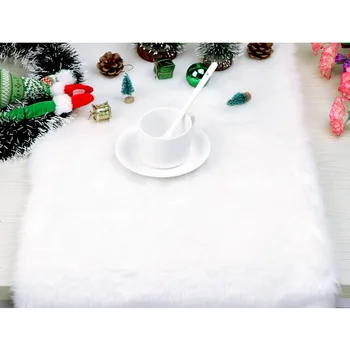 OurWarm Luxusné Umelú Kožušinu Stôl Runner 38x183cm Hrubé Biele Tabuľka Kryt Vianočné Darčeky Dovolenku Nový Rok Dekorácie pre Domov