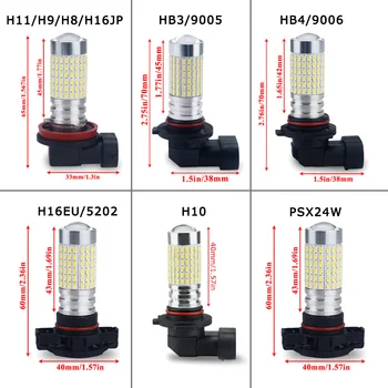 OXILAM LED Hmlové Svietidlo H11 H8 H9 PSX24W HB3 HB4 9005 9006 Led Žiarovka SMD 3014 DRL Denné Beží Svetlo 1400lm 12V 6500K