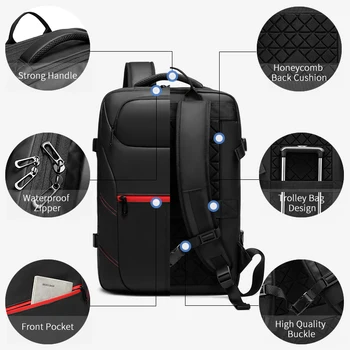 OZUKO Rozšíriteľná Mužov Batoh PVC Nepremokavé USB Nabíjanie Muž Backpack 15.6 palcový Notebook Batohy Bežné Cestovná Taška mochila