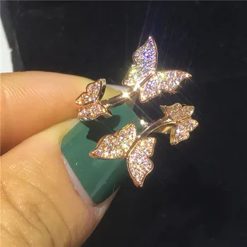 Očarujúce Motýľ krúžok Strieborná farba pripraviť AAAAA Cz svadobné kapela prstene pre ženy, Svadobné Vyhlásenia Strany, Šperky
