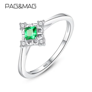 PAG&MAG Vytvorené Emerald Námestie Krúžok Pre Ženy Rýdzeho Striebra 925 Svadobné Zásnubný Prsteň Pre Ženy Bagues Pour Femme SR0163