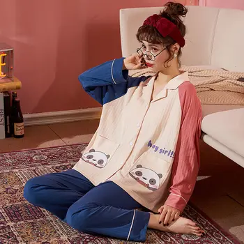 Pajama Sady Ženy Nadrozmerná 3XL Mäkké Jeseň Krásne kórejský Módne Tehotné Dámy oblečenie pre voľný čas Dlhý Rukáv Elegantné Femme Pijamas Sleepwear