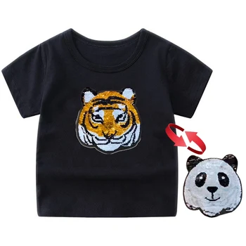 Panda, Tiger Dinosaura Sequin Deti T Tričko pre Chlapcov Tshirts Deti T Tričko Karikatúra Tlače Letné Topy T-shirts pre Detské Oblečenie