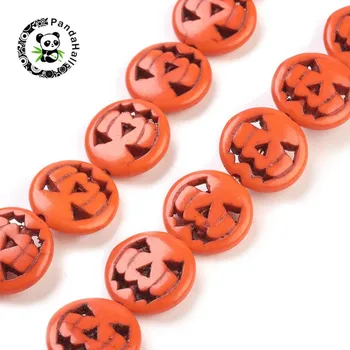 Pandahall 20 Prameňov Syntetické Korálky Pramene Halloween Pumpkin Jack o Lantern pre Šperky, Perly 15x3.5 mm Otvor: 1 mm
