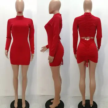 Pani oblečenie OWLPRINCESS 2020 Nové Slim-Fit Módne Vyprázdnené-out Dlhým Rukávom Šaty