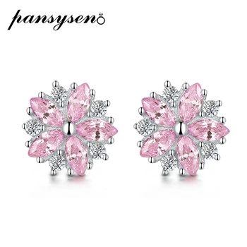 PANSYSEN 2020 Nový Dizajn Snowflake Ružový Kremeň, dámske Náušnice 925 Silver Šperky Stud Náušnice Veľkoobchod Zapojenie Šperky
