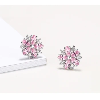 PANSYSEN 2020 Nový Dizajn Snowflake Ružový Kremeň, dámske Náušnice 925 Silver Šperky Stud Náušnice Veľkoobchod Zapojenie Šperky