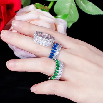 PANSYSEN Luxusné Kolo Prst Prstene pre Ženy, Zafír, Smaragd Reálne 925 Sterling Silver Ring Strany Zapojenie Jemné Šperky Darček