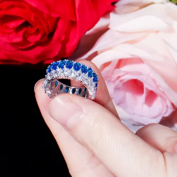 PANSYSEN Luxusné Kolo Prst Prstene pre Ženy, Zafír, Smaragd Reálne 925 Sterling Silver Ring Strany Zapojenie Jemné Šperky Darček