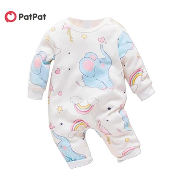 PatPat 2020 Nové Letné a Jarné Baby Slona Tlač Jumpsuit Dieťa, Batoľa Dievča Jedného Kusy Kombinézach Detské Oblečenie