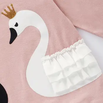 PatPat 2021 Nové Jar a na Jeseň Baby Soft Swan Tlač Dlhý Rukáv Top a Pruhované Nohavice Nastaviť Batoľa Dievča