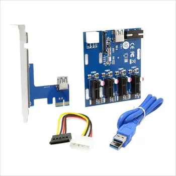 PCI-E 1X Rozširujúca Súprava 1 až 4 Sloty Prepínač Násobiteľ Hub PCI-E Stúpačky Kartu Adaptér s Káblom USB 3.0 Pcie Ťažba Moduly