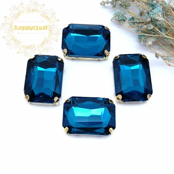 Peacock modrej Obdĺžnikovej Krištáľové Sklo Šitie Kamienkami s zlata Pazúr Kamienkami pre Diy svadobné Šaty a Tašky