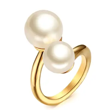 Pearl prstene pre ženy, žltá, zlatá farba titánová nehrdzavejúcej ocele anillos mujer bague módne šperky príslušenstvo darček bijoux strany