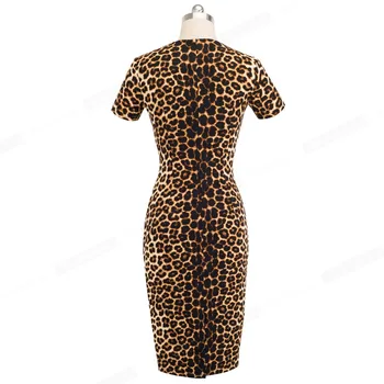 Pekné-navždy Vintage Optické Ilúzie Leopard Farebný Blok Práce vestidos Business Strany Bodycon Office Pošva Ženy Šaty B498