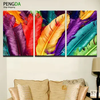 PENGDA Rámy 3 Panel Farebné Pierko Maľovanie Abstraktné Umenie Stenu Obrázok Pre Obývacia Izba Domáce Dekorácie Plátno Výtlačkov