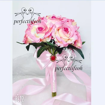 Perfectlifeoh Svadobné Kytice, Dekorácie Foamflowers Rose Svadobné Kytice Biely Satén Romantické svadobné kvety, svadobné kytice