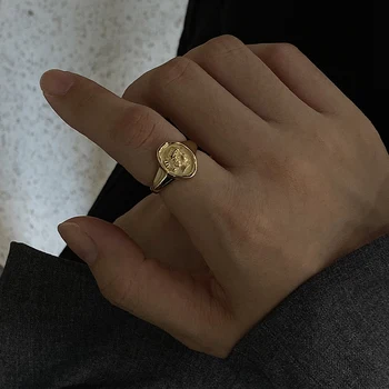 Peri'sBox Nepravidelného Tvaru Okrúhle Mince Portrét Zlaté Krúžky Textúrou Geometrické Prstene pre Ženy Minimalistický Otvoriť Krúžok Nastaviteľné 2019