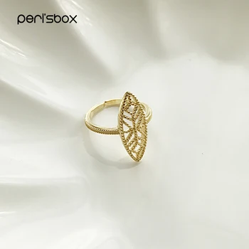 Peri'sBox Zlatá Farba Malé Oválne Leaf Prstene pre Ženy 925 Sterling Podiel Zásnubný Prsteň Geometrické Duté Krúžky Vyhlásenie