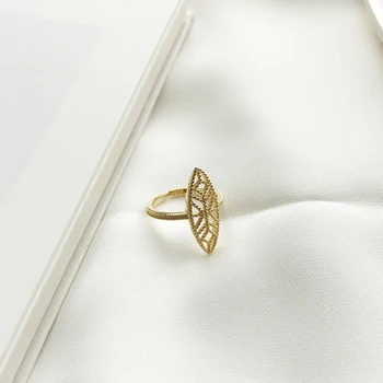 Peri'sBox Zlatá Farba Malé Oválne Leaf Prstene pre Ženy 925 Sterling Podiel Zásnubný Prsteň Geometrické Duté Krúžky Vyhlásenie