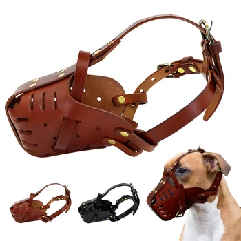 Pes Papuľa Nastaviteľné Kožené Pet Úst Maska Anti Kôry Sústo Žujte Psa Ústie Pre Veľké Psy Pitbull Nemeckého Ovčiaka Pet Produktov