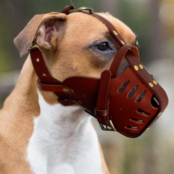 Pes Papuľa Nastaviteľné Kožené Pet Úst Maska Anti Kôry Sústo Žujte Psa Ústie Pre Veľké Psy Pitbull Nemeckého Ovčiaka Pet Produktov