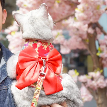 Pes, Pet Postroj Vesta Japonské Kimono Štýle Čerešňové kvety Priedušná Dring Vodítku Nastaviť Motýľ Luk Psie Oblečenie, Oblečenie S M L