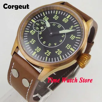 Pevné Corgeut 43mm bronz pánske hodinky zafírové sklo svetelný 17 šperky 6497 Mechanické Ručné Navíjanie pohyb cor102